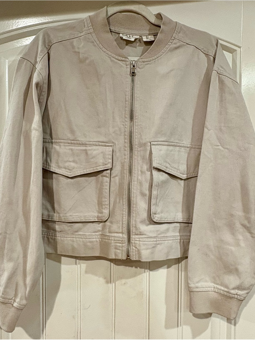 Nicole Miller Cropped Utility Bomber Jacket - Light Taupe